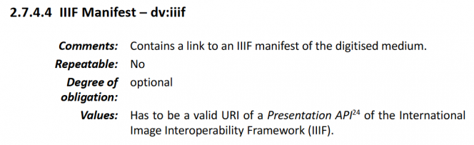 Das Bild zeigt den Abschnitt zum IIIF-Manifest im offiziellen METS-Anwendungsprofil.